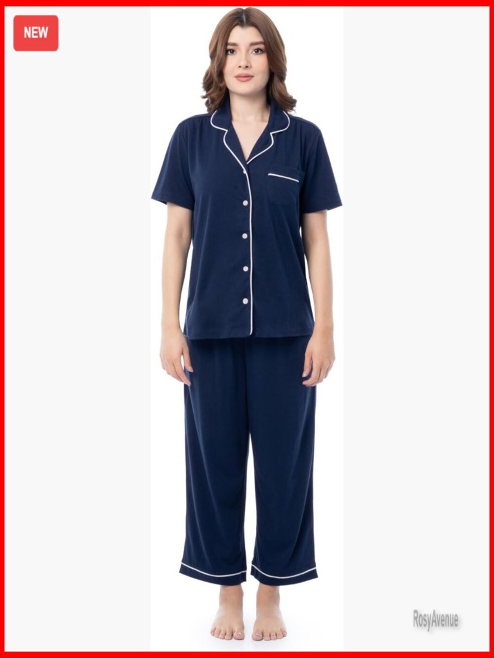 Women's Pipped Button Down Sleep Set 2pc Pajama Set Short Sleeve Wide Leg